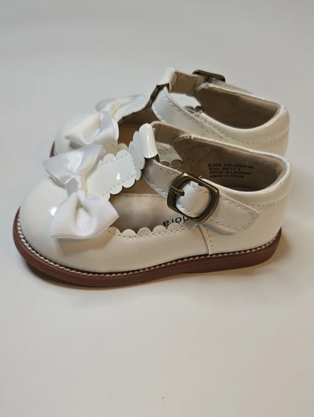Felix And Flora White Bow T-Strap Dress Shoes